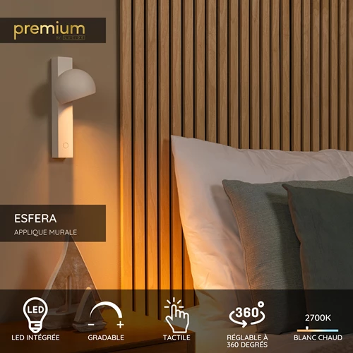 Lucide ESFERA - Applique murale - LED Dim. - 1x9W 2700K - Blanc | Premium - USP